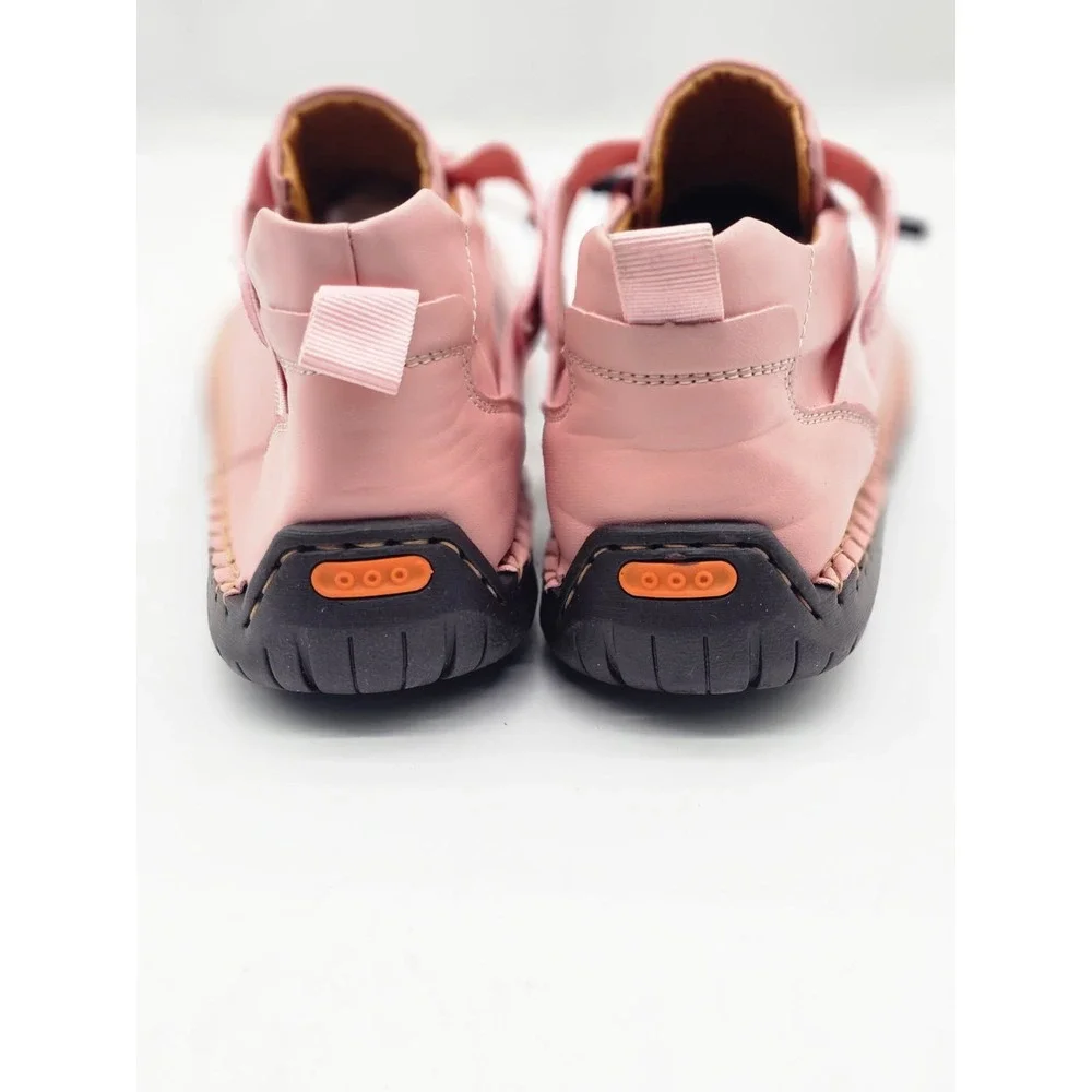 GEAINO Casual Sneakers Women's 44 Pink Stitched Bungee Strap